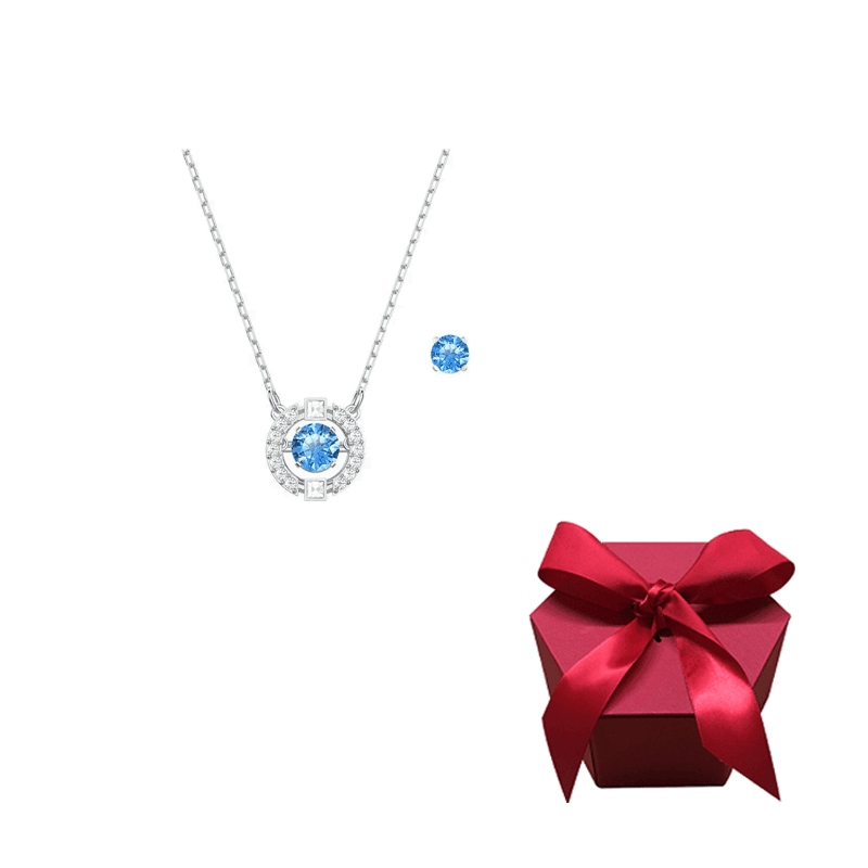 Swarovski Una Hoop Earrings Necklace Set Blue/Plated White