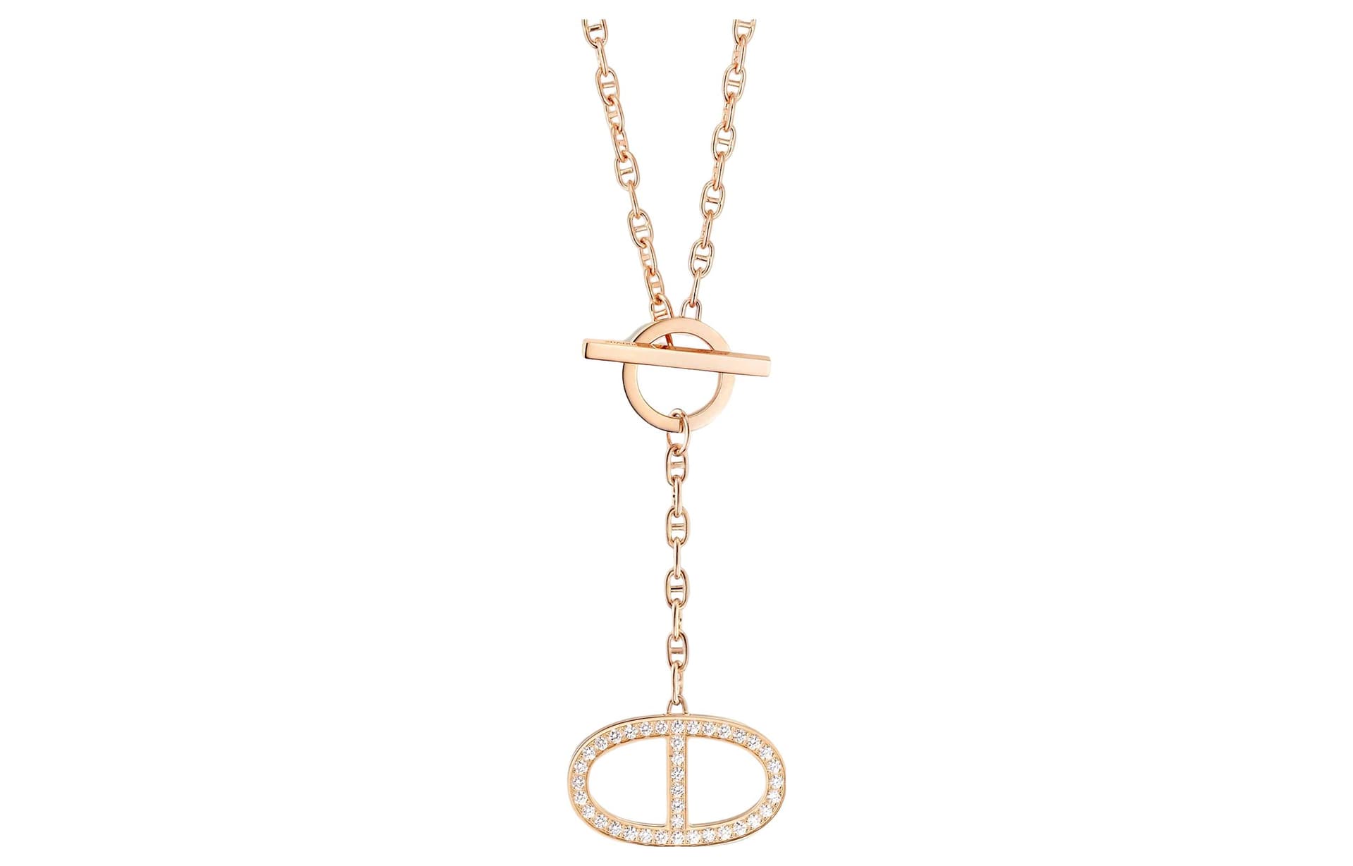 HERMES 2022 18K Rose Gold Chaine D'Ancre Diamond Necklace Rose Gold