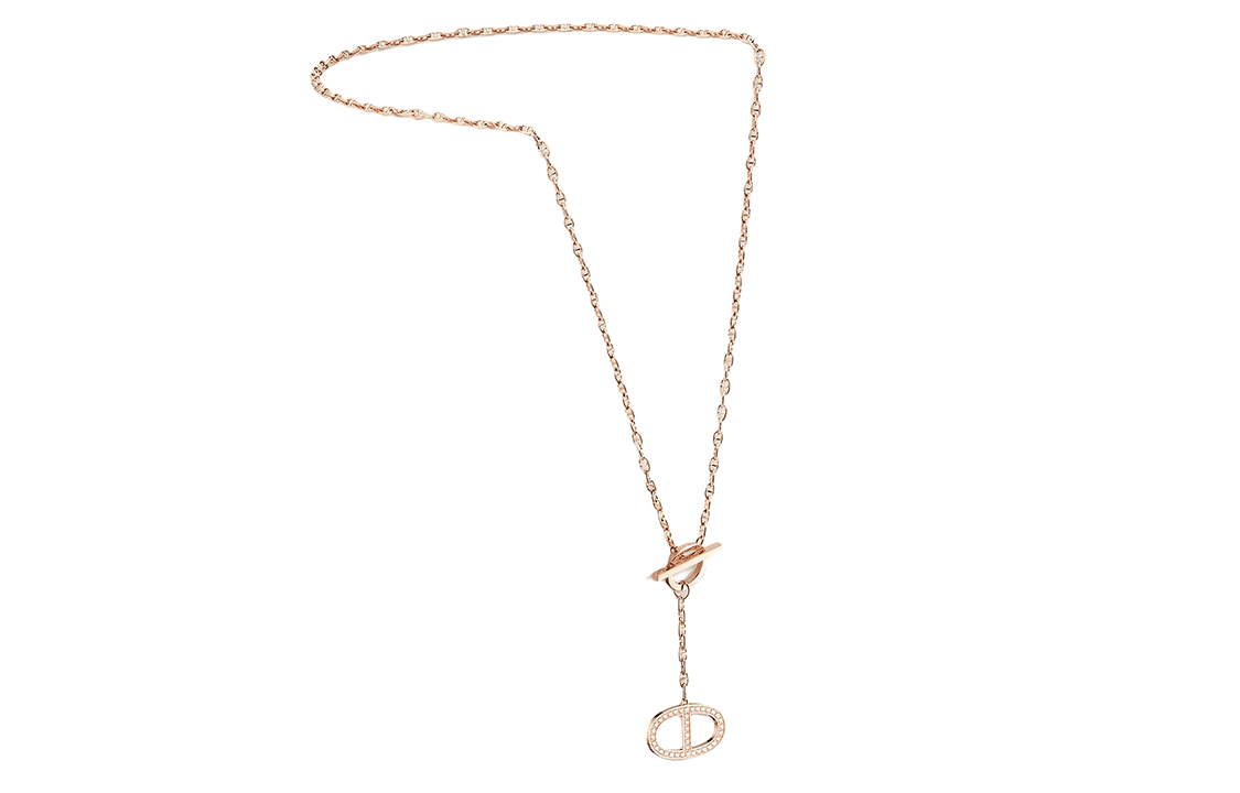 HERMES 2022 18K Rose Gold Chaine D'Ancre Diamond Necklace