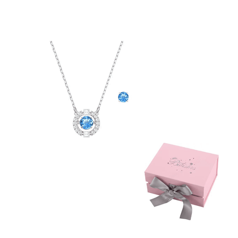 Swarovski Una Hoop Earrings Necklace Set Blue/Plated White