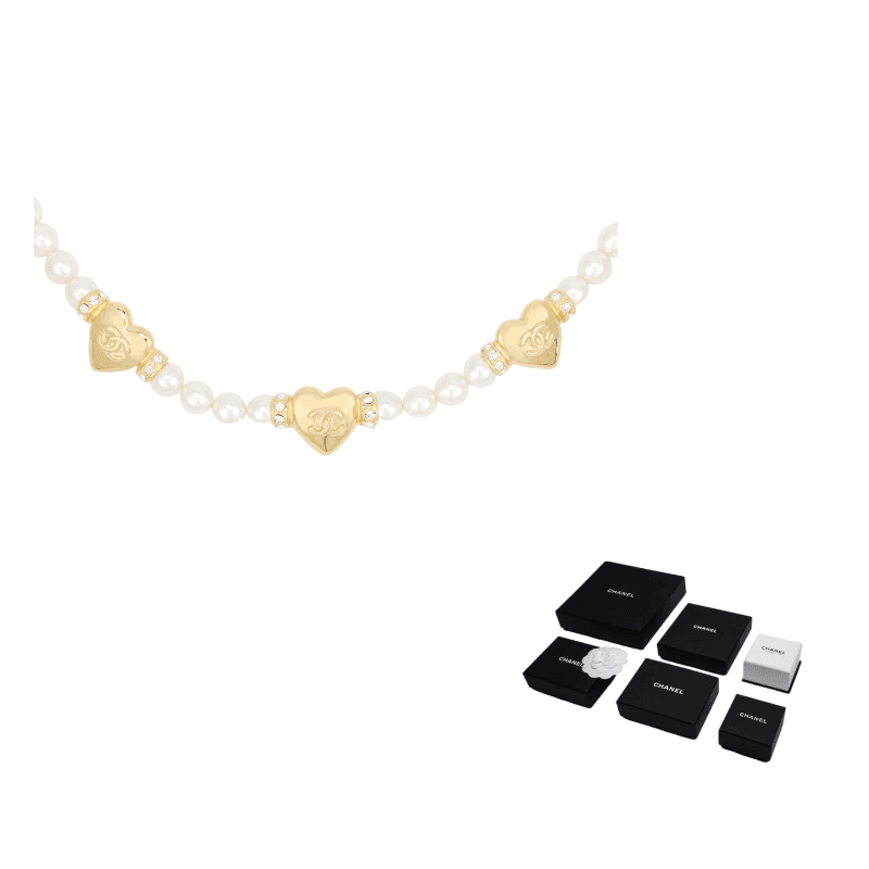 CHANEL 24P Pearl Necklaces Gold/White Gold/White