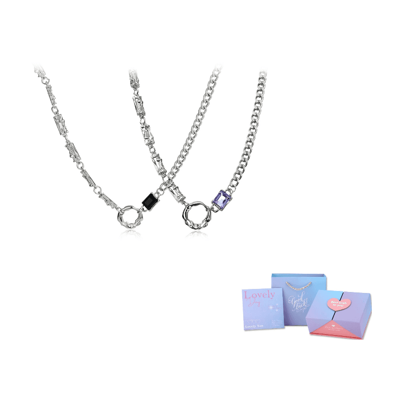Inkopper Synthetic Cubic Zirconia Alloy Titanium Steel Necklaces Purple Diamond Black Diamond Circular Ring Necklace 1 Set