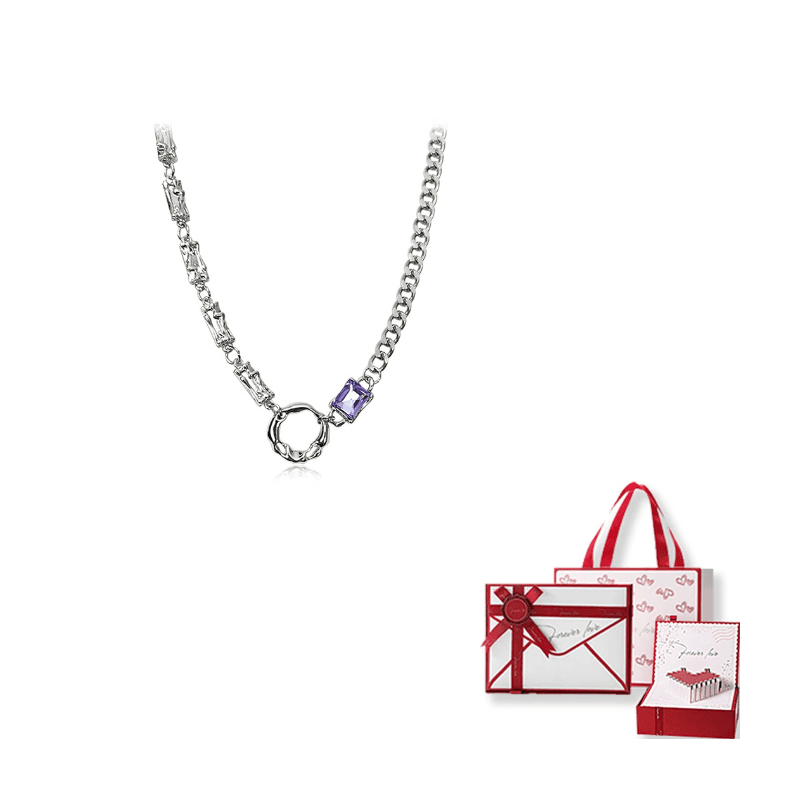 Inkopper Synthetic Cubic Zirconia Alloy Titanium Steel Necklaces Purple diamond ring necklace