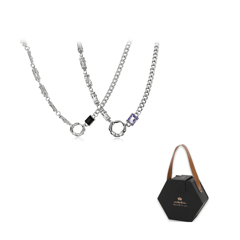 Inkopper Synthetic Cubic Zirconia Alloy Titanium Steel Necklaces Purple Diamond Black Diamond Circular Ring Necklace 1 Set