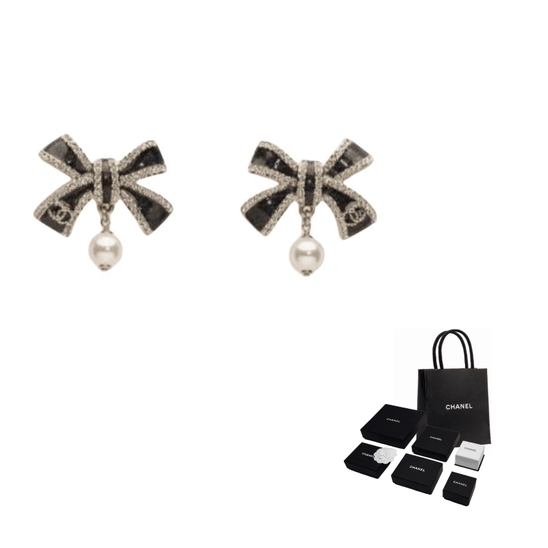 CHANEL Stud Earrings Black
