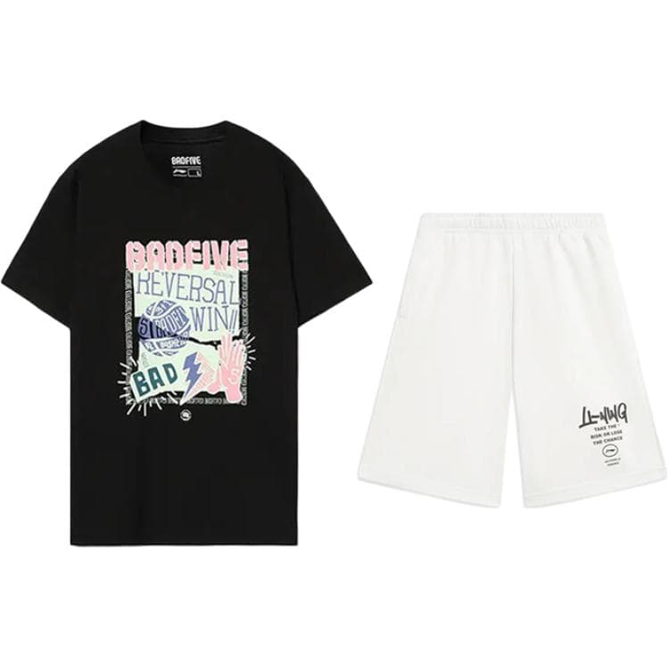 Li Ning Sportswear Clothing Set (Black ShortSleeved Shirt+White Shorts)