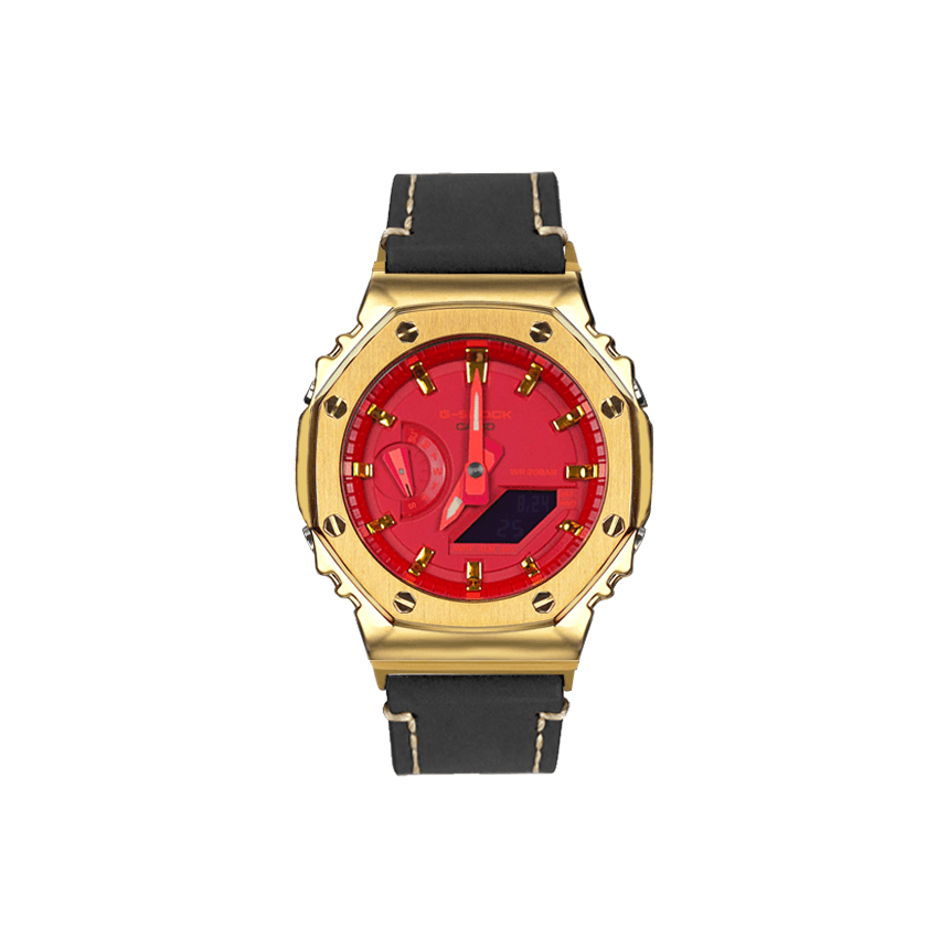 CASIO Custom Collection Quartz Movement Strap Watch Red Watch Dial Crimson Gold Ash (Black)