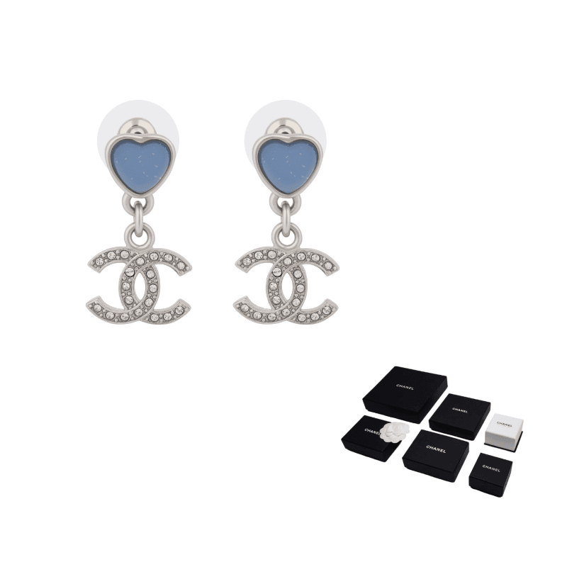 CHANEL Heart Shaped Design Earrings Blue