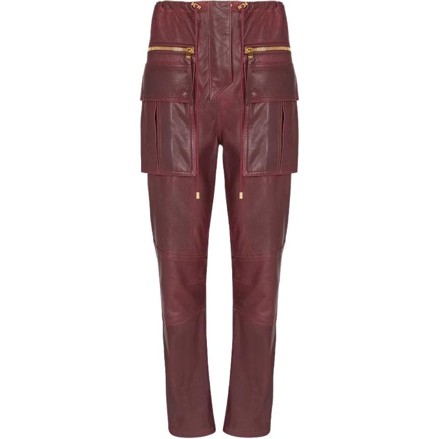 Balmain lambskin cargo straight trousers Burgundy