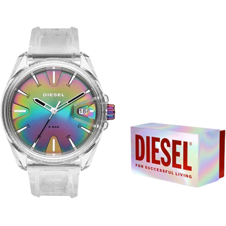 DIESEL MS9 Chameleon Collection Wrist Quartz Movement Silicone Strap Multicolor Watch Dial Box