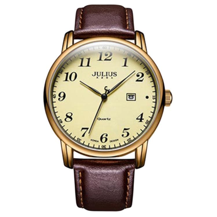 JULIUS JL Minimalist Style Vintage Trendy Genuine Calendar Window Waterproof Couple Small Round