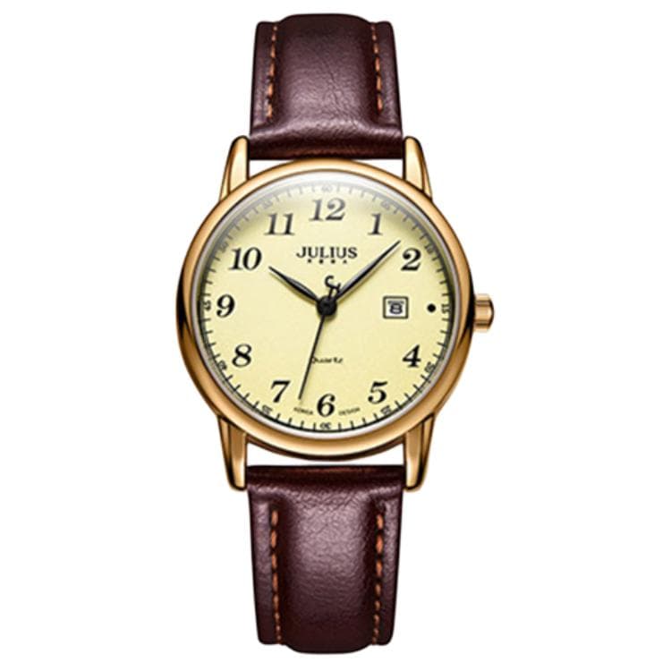 JULIUS JL Minimalist Style Vintage Trendy Genuine Calendar Window Waterproof Couple Small Round