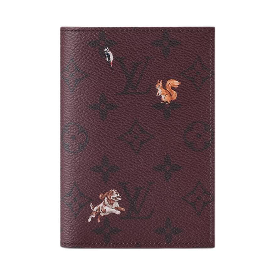 LOUIS VUITTON Monogram Forest Coated Canvas Passport Holder Burgundy Box(Basic Set+Box)