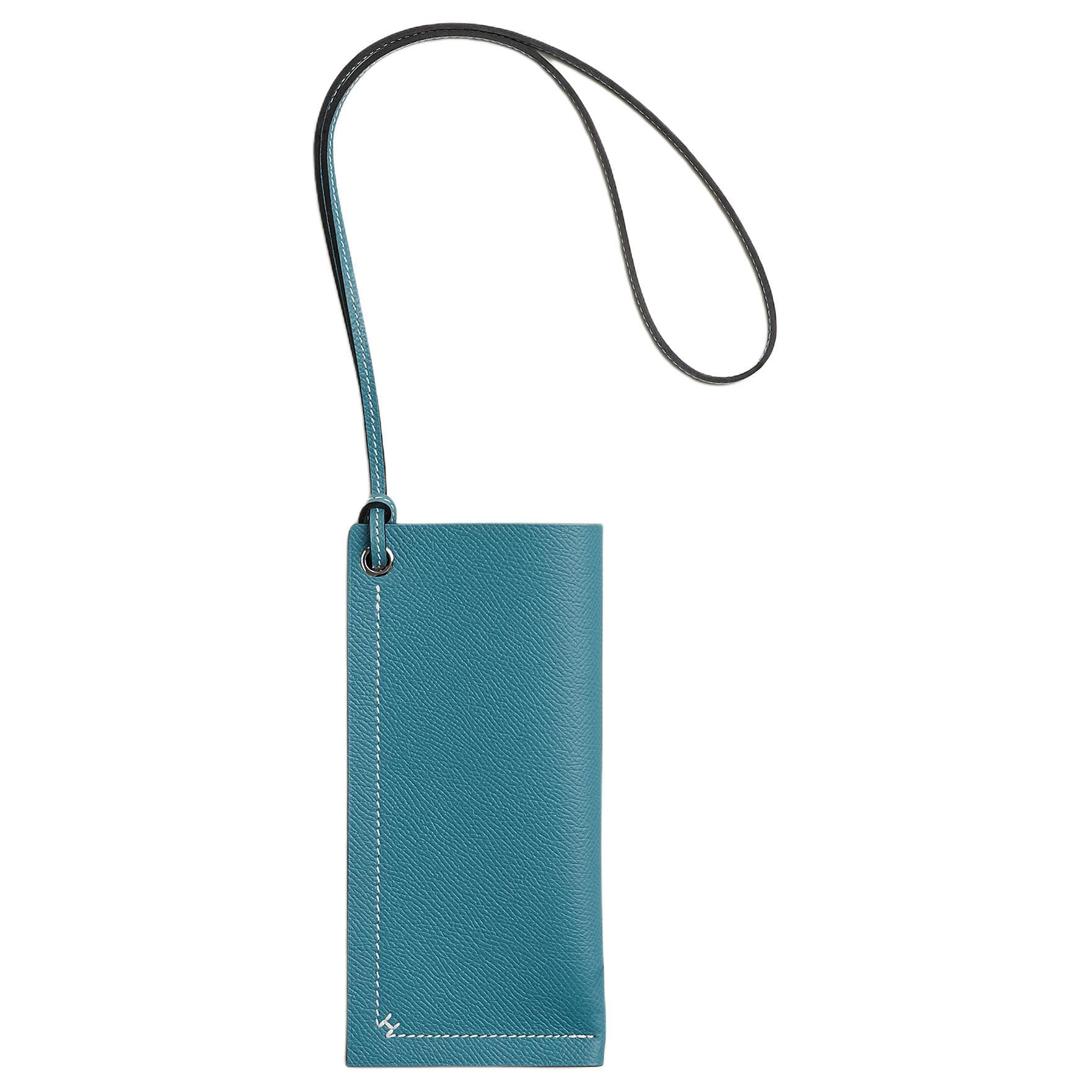 HERMES H Serie Epsom Calfskin Eyeglass Pouch D2 NEW BLEU JEAN New Denim Blue Box Included