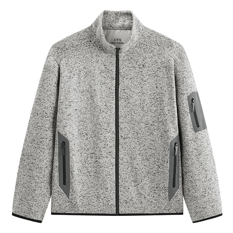 PEACEBIRD MEN Jackets Slate Gray 1 Stand Collar Fleecelined Other