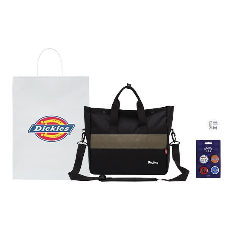 Dickies Polyester Laptop Bag Black & Army Green Badge+Shopping Bag
