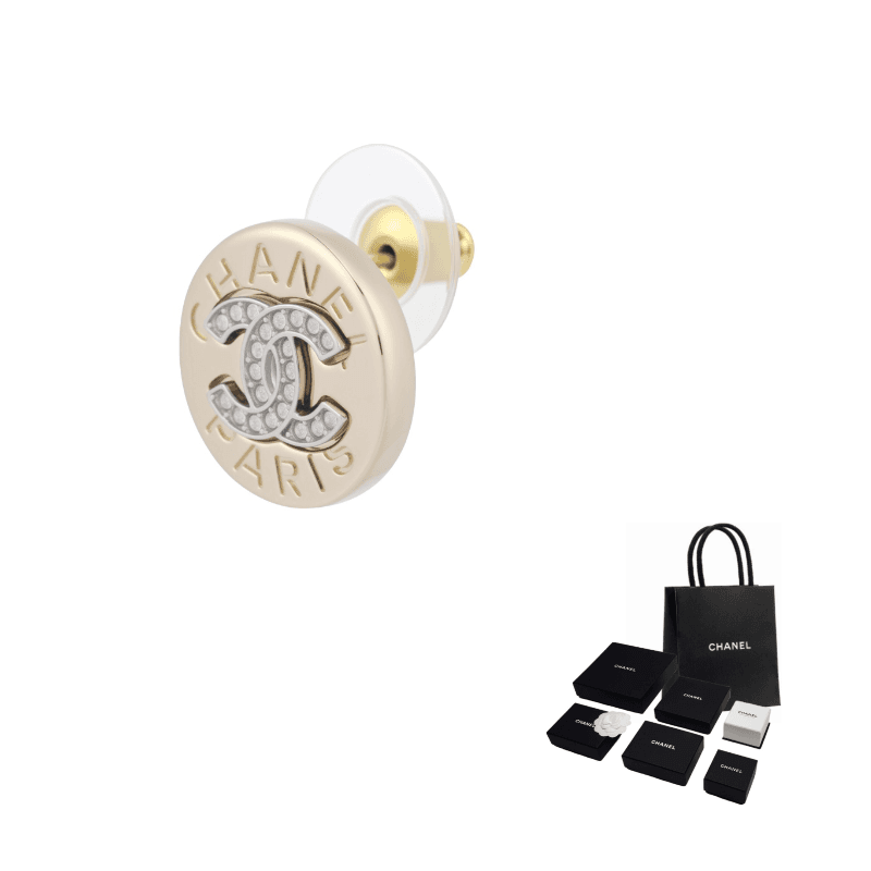 CHANEL Stud Earrings Gold Gold