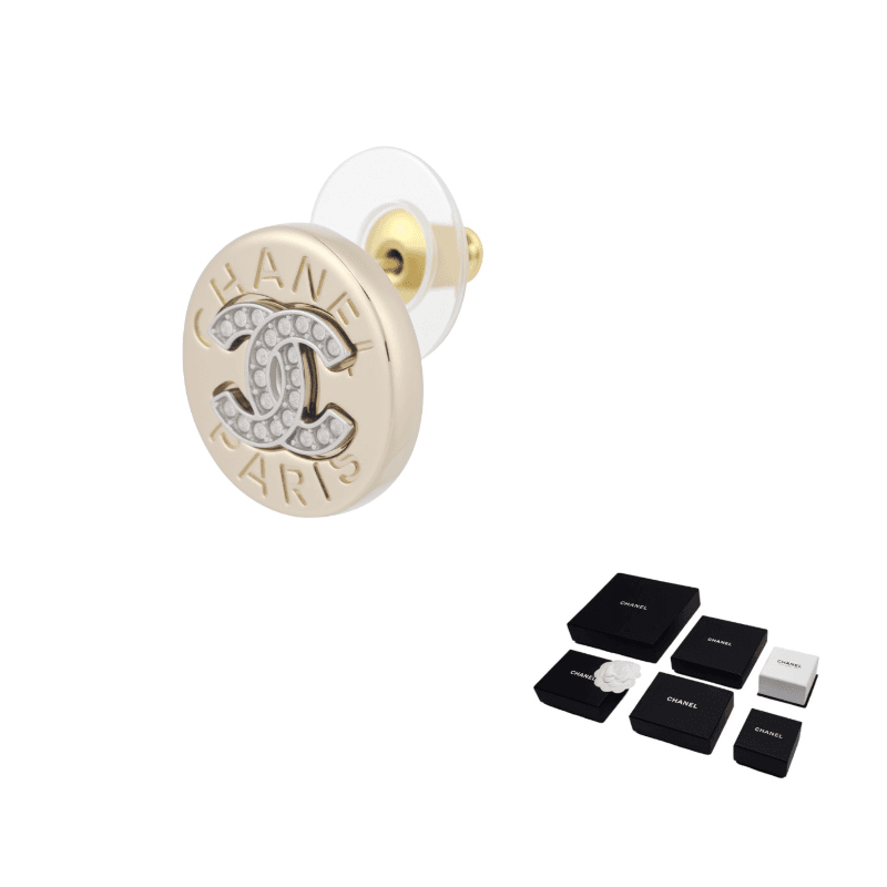 CHANEL Stud Earrings Gold Gold
