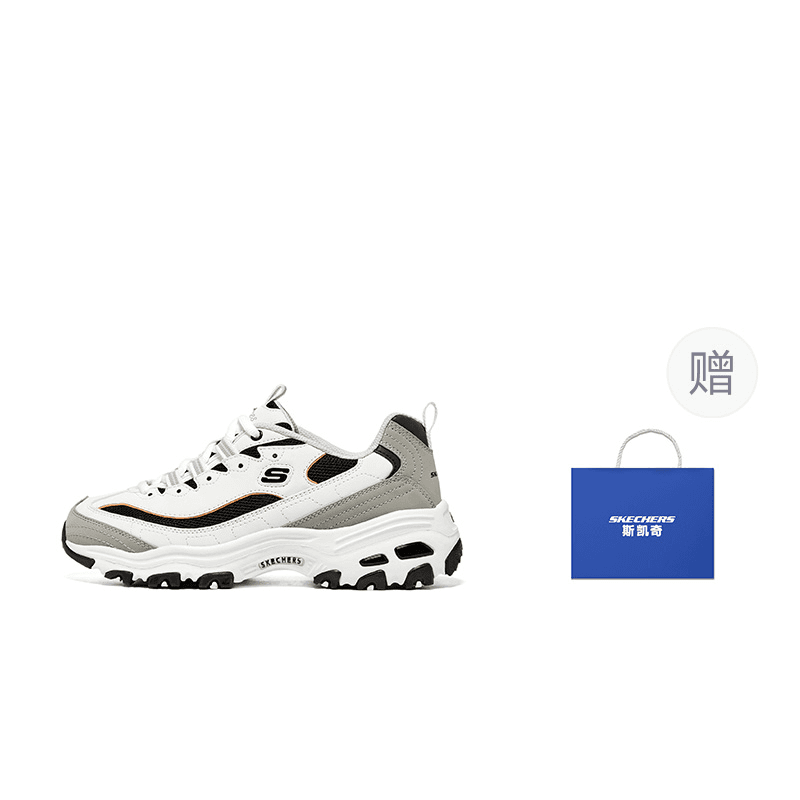 Skechers D'Lites 1.0 Breathable Black White Gold Textile, Synthetic Height Increasing