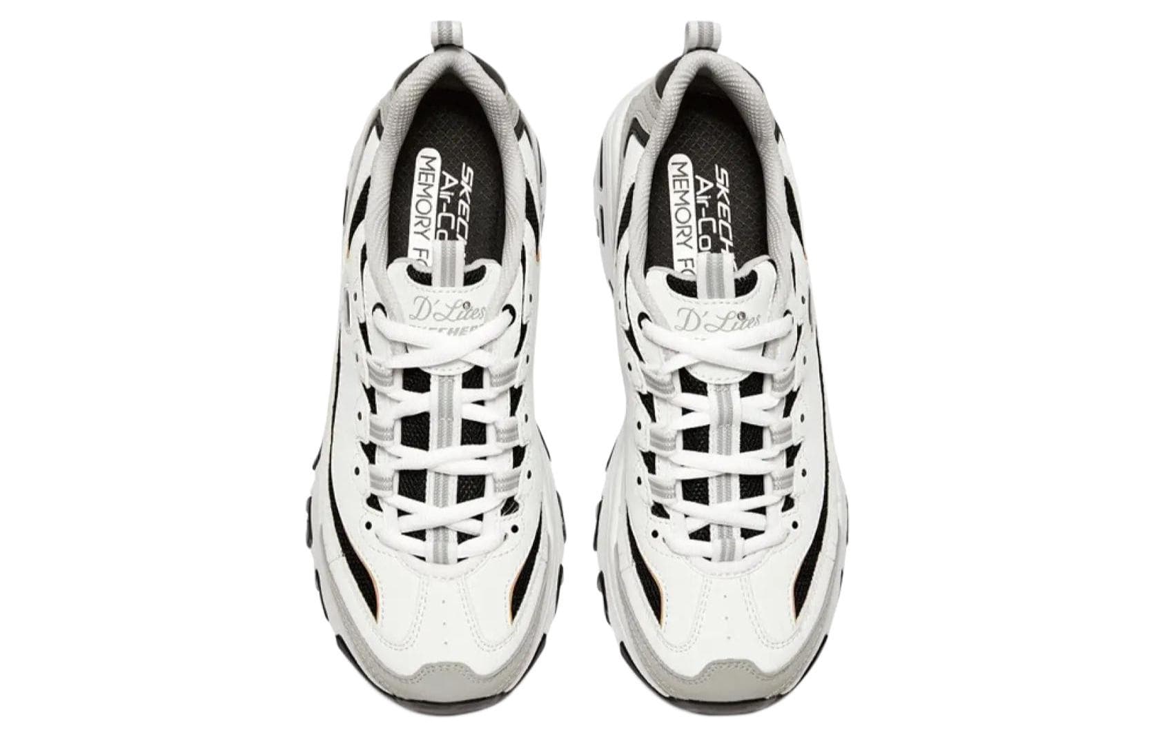 Skechers D'Lites 1.0 Breathable Black White Gold Textile, Synthetic Height Increasing