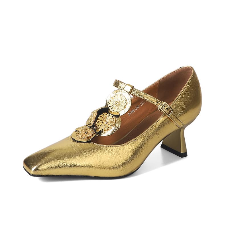 Echo&yolo Sheepskin Chunky Heel 6m Gold