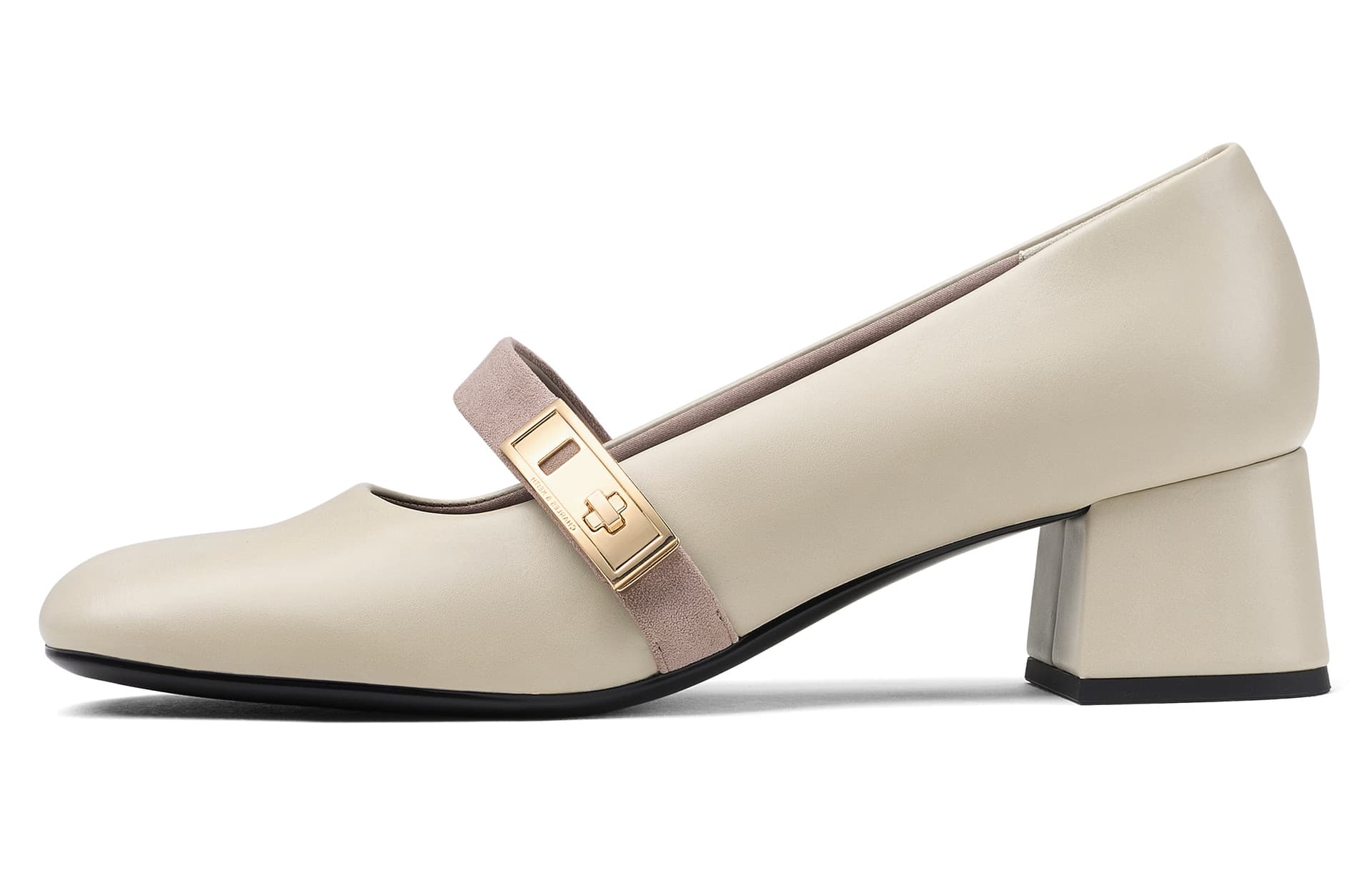 CHARLES&KEITH Small Ck PU, Textile Block Heel 4.6cm