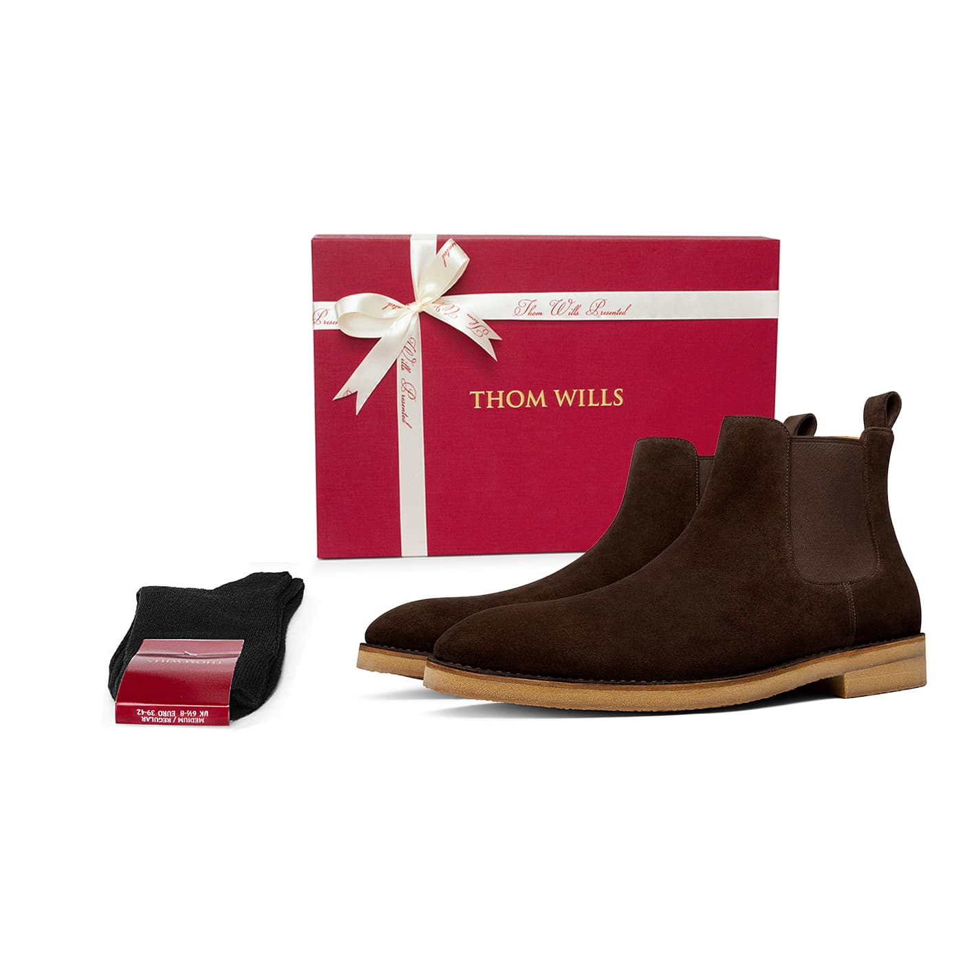THOM WILLS Cow Suede Chelsea Dark Coffee