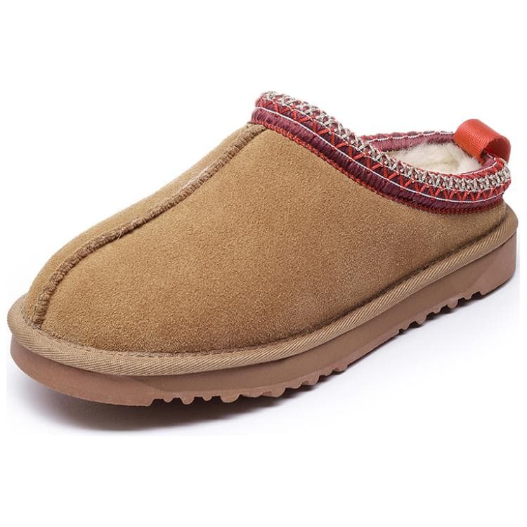 TASMAN AUS Split Cow Leather, Thermal Comfortable Shearling Fleece Lined Bohemian Style Flat Closed Toe Slippers 2cm