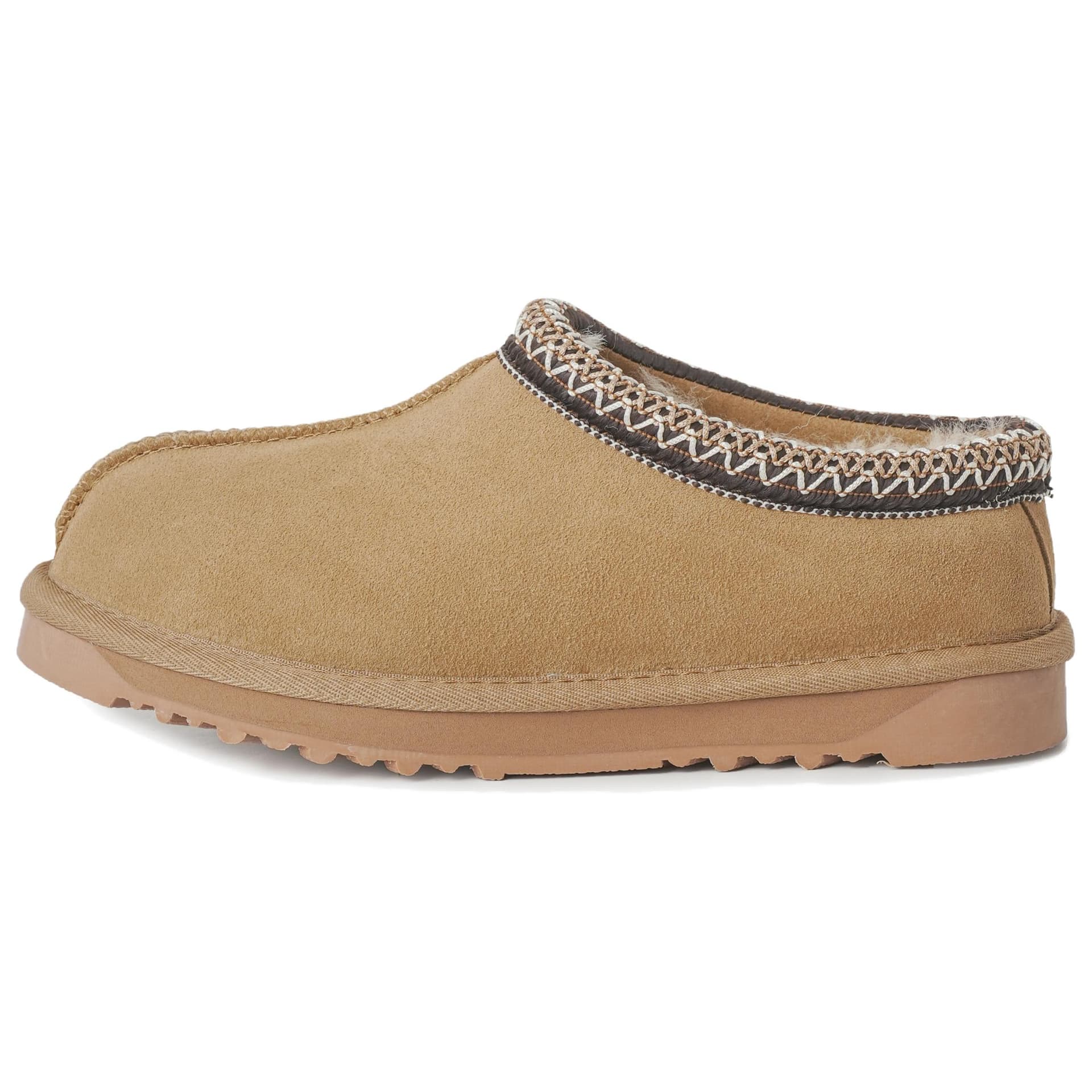 TASMAN AUS Split Cow Leather, Thermal Comfortable Shearling Fleece Lined Bohemian Style Flat Closed Toe Slippers 2cm