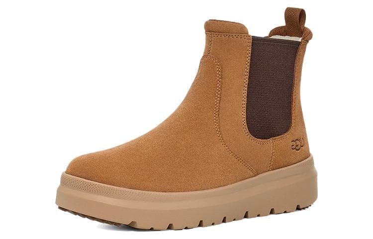 UGG Cow Suede Round Tip Shaft, Winter FleeceLined Short Chelsea Brown