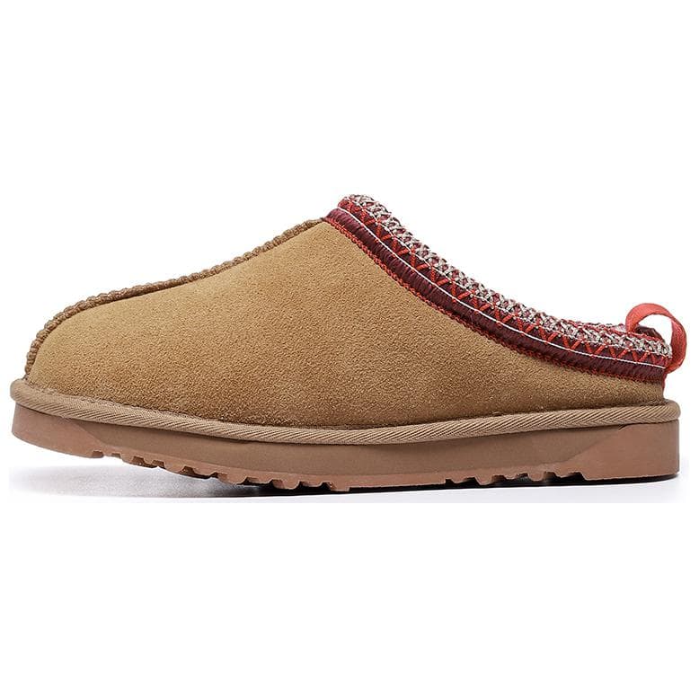 TASMAN AUS Split Cow Leather, Thermal Comfortable Shearling Fleece Lined Bohemian Style Flat Closed Toe Slippers 2cm