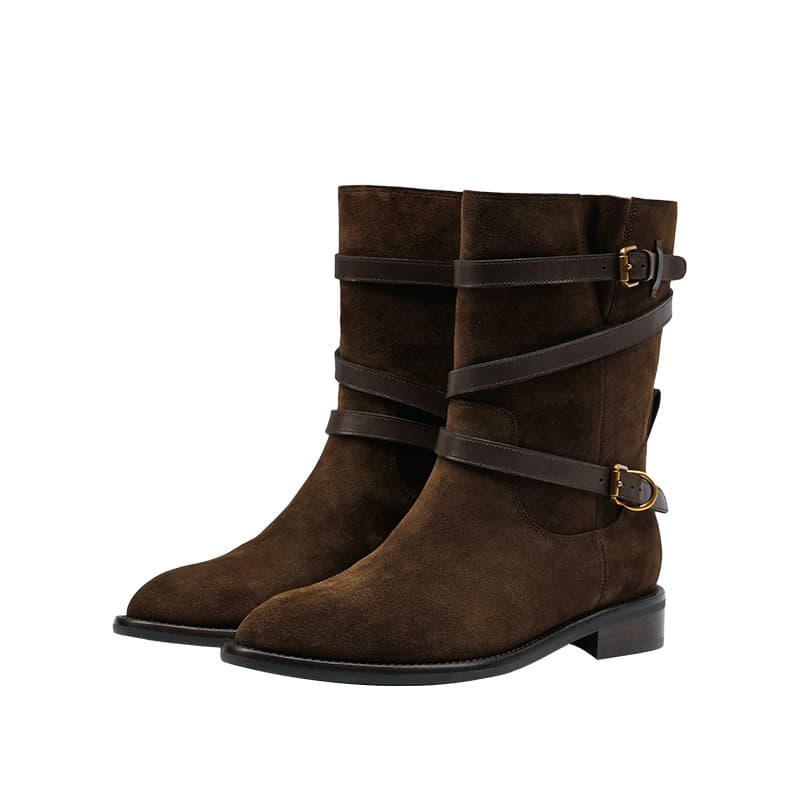 BREAD TREE Cow Suede Ankle 3cm Rich Dark Chocolate