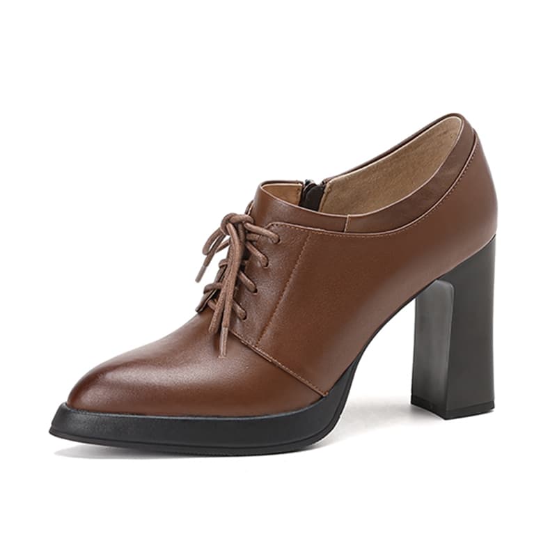 BAISHITING Cow Chunky Heel 9.5cm Brown, Cow