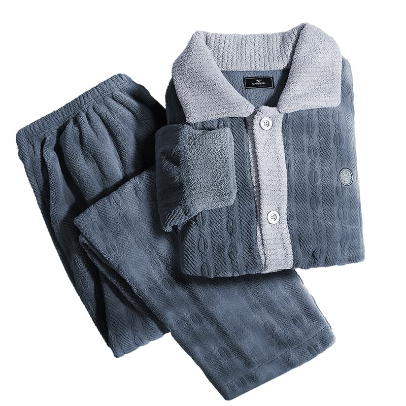 SEPTWOLVES Pajama Sets Clothing Sets (Gray Blue) Flannel Thickened/Lapel Cardigan with Pocket