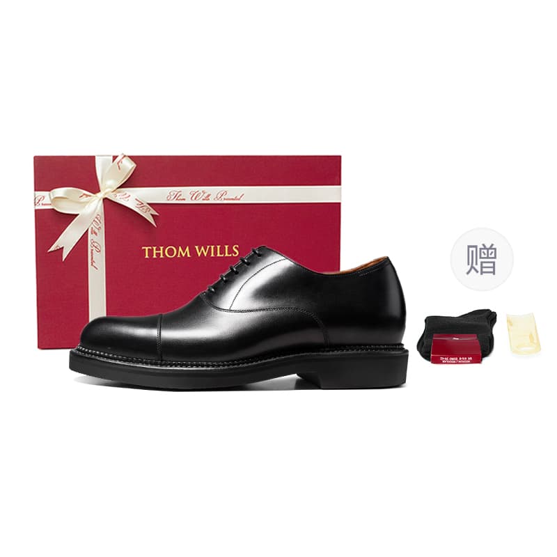 THOM WILLS British Business Calfskin Oxford Shoes, Old Money Style Dress Black