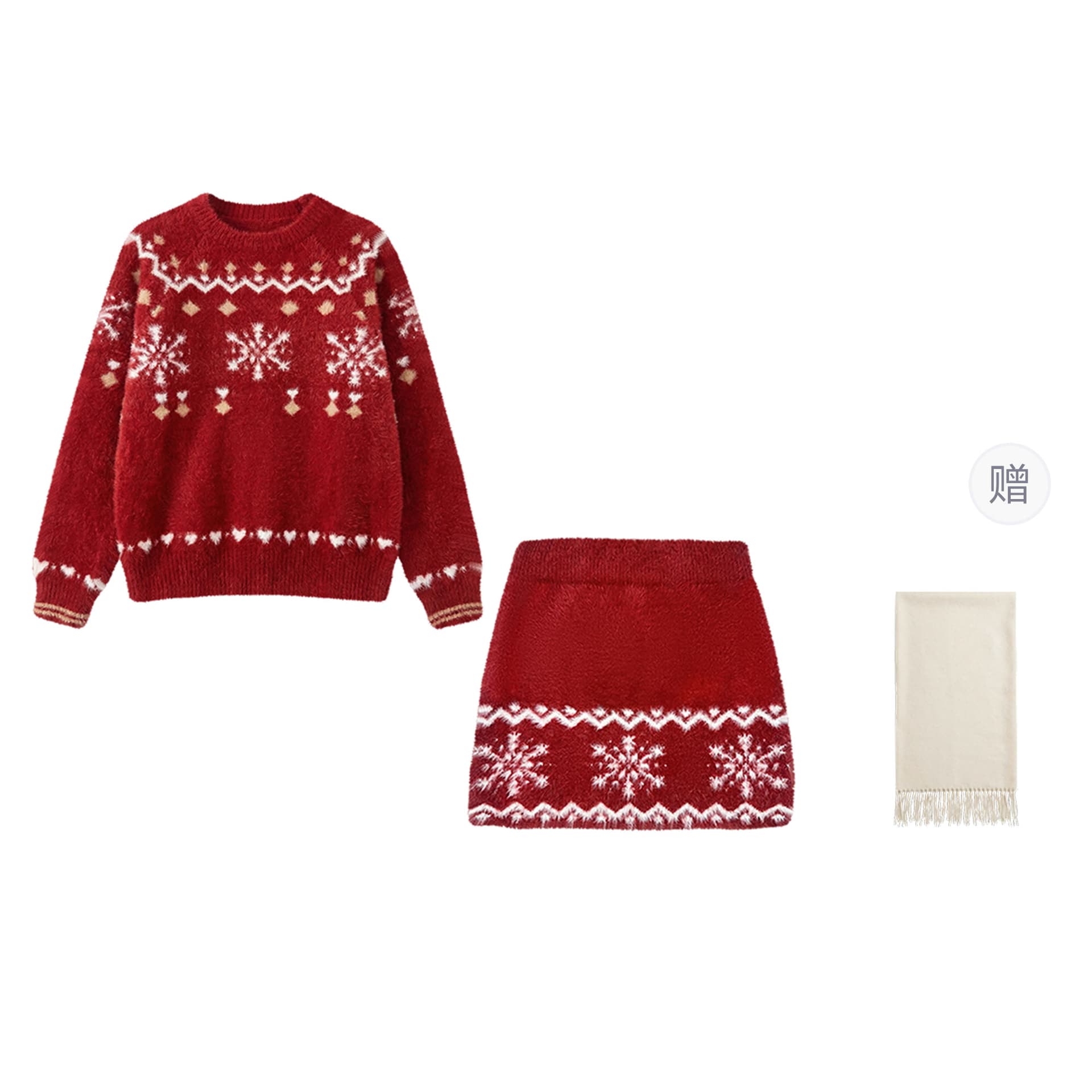FABRIC PIG TwoPiece Skirt Sets Crew Neck Thickened Short