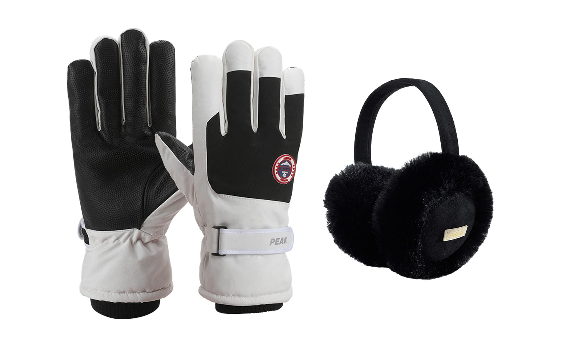 PEAK Earmuffs Black Earmuff+White Black Glove