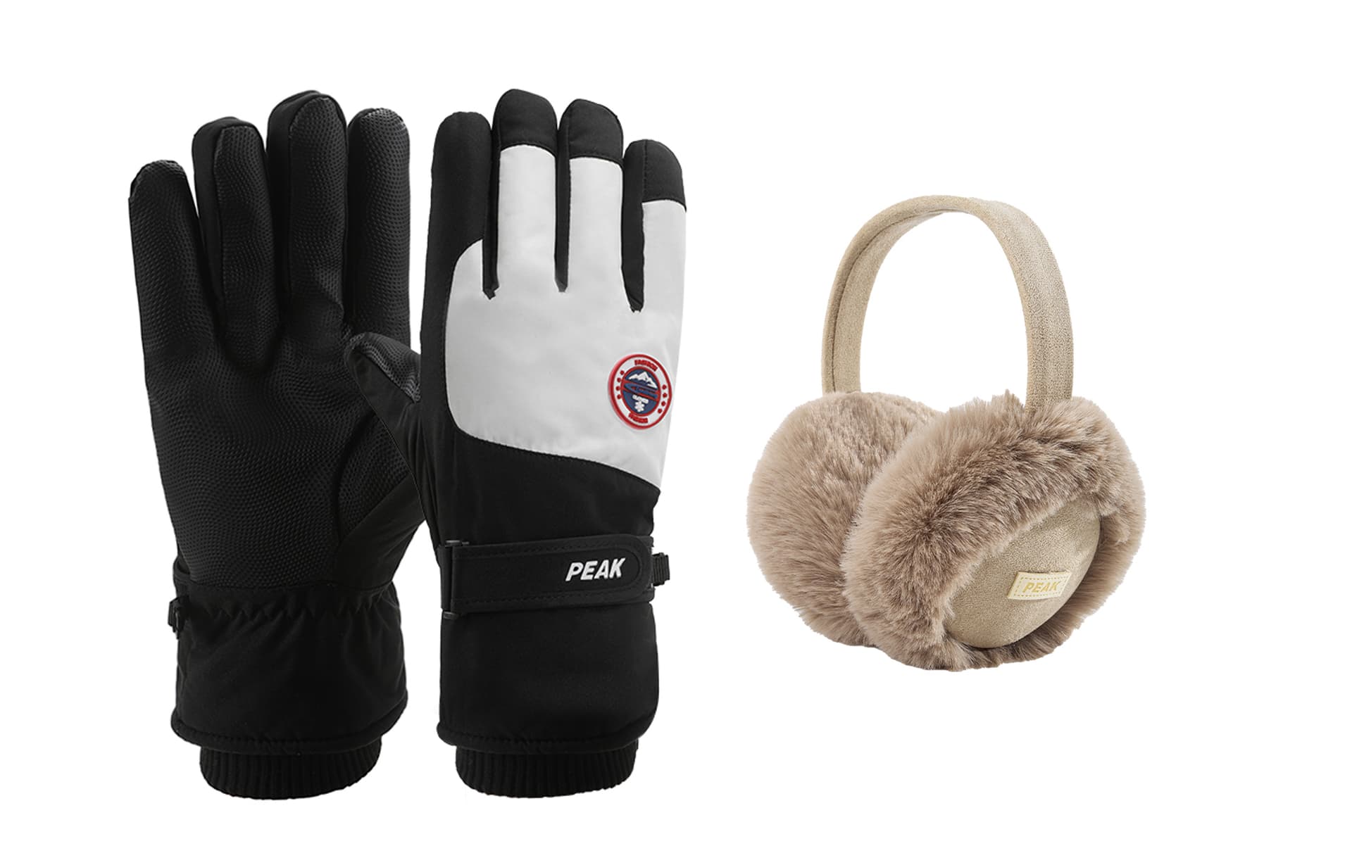 PEAK Earmuffs Coffee Earmuff+Black White Glove