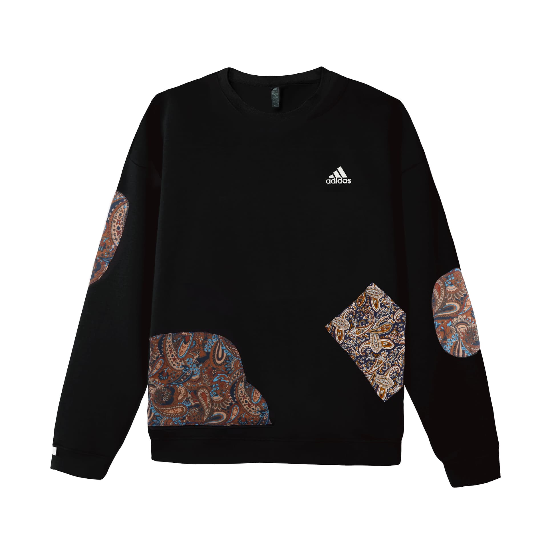 Adidas LABEL Flower Sea Vintage Individual Everyday Patchwork Crew Neck Long Sleeved Pullover Fleece Lined Sweatshirt