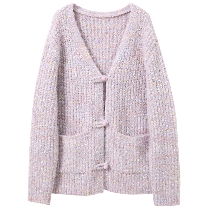 3COLOUR Sweaters Taro Purple Vneck Moderate Cardigan
