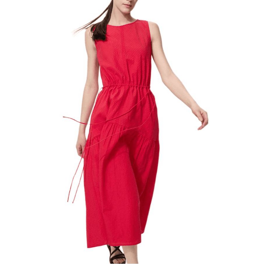 UNIQLO Two Piece Skirt Sets Coral Red Boat Neck Moderate Midi Skirt Coral Red