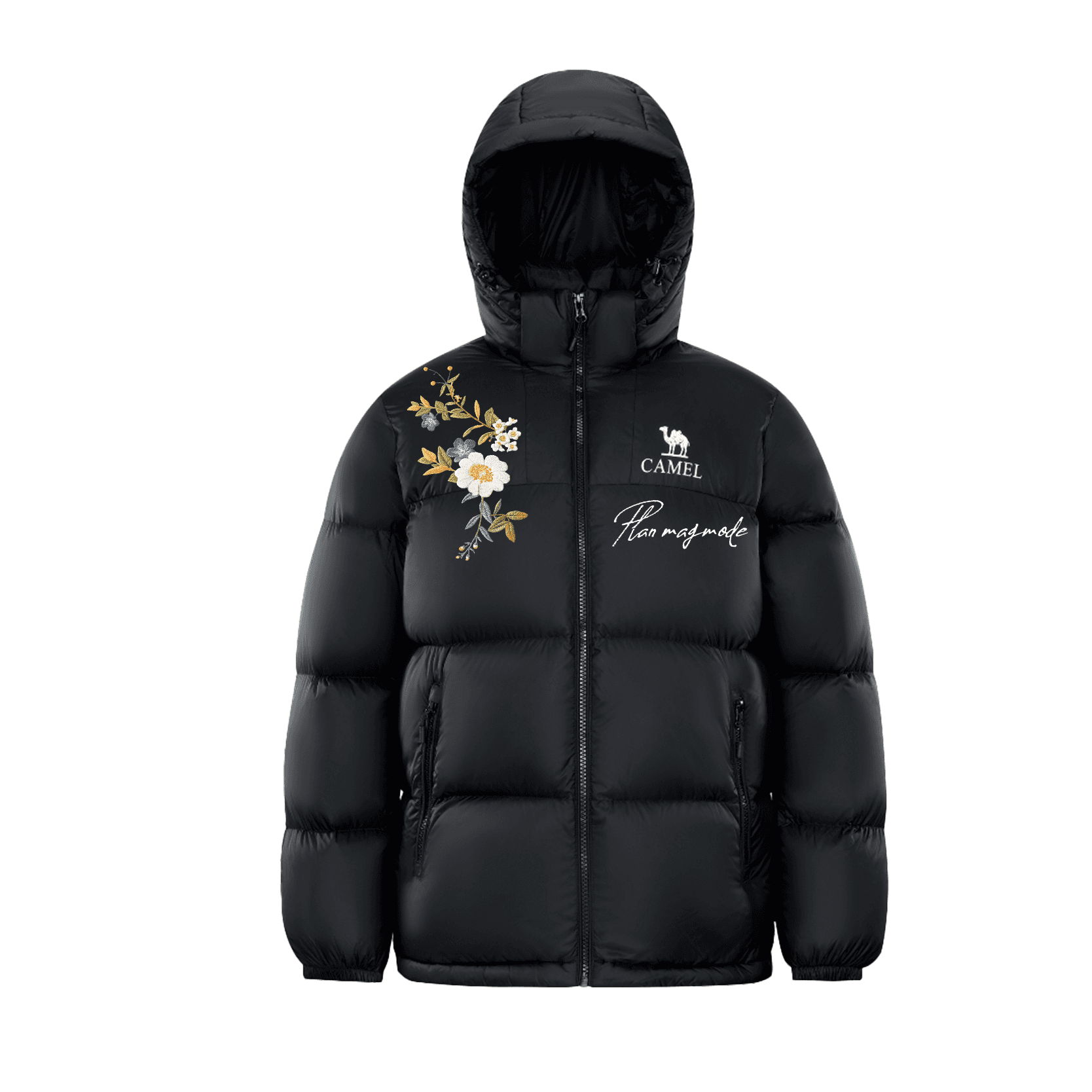 CAMEL Down Jackets Hooded Moderate Straight Fit