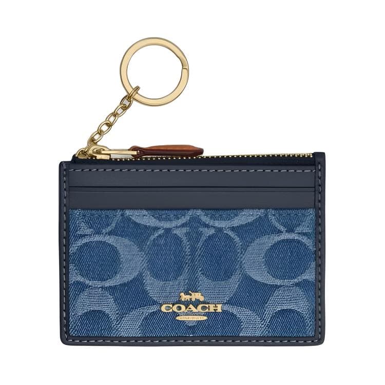 COACH Fabric, Cow Split Leather, Plastic Card Holder Indigo Indigo