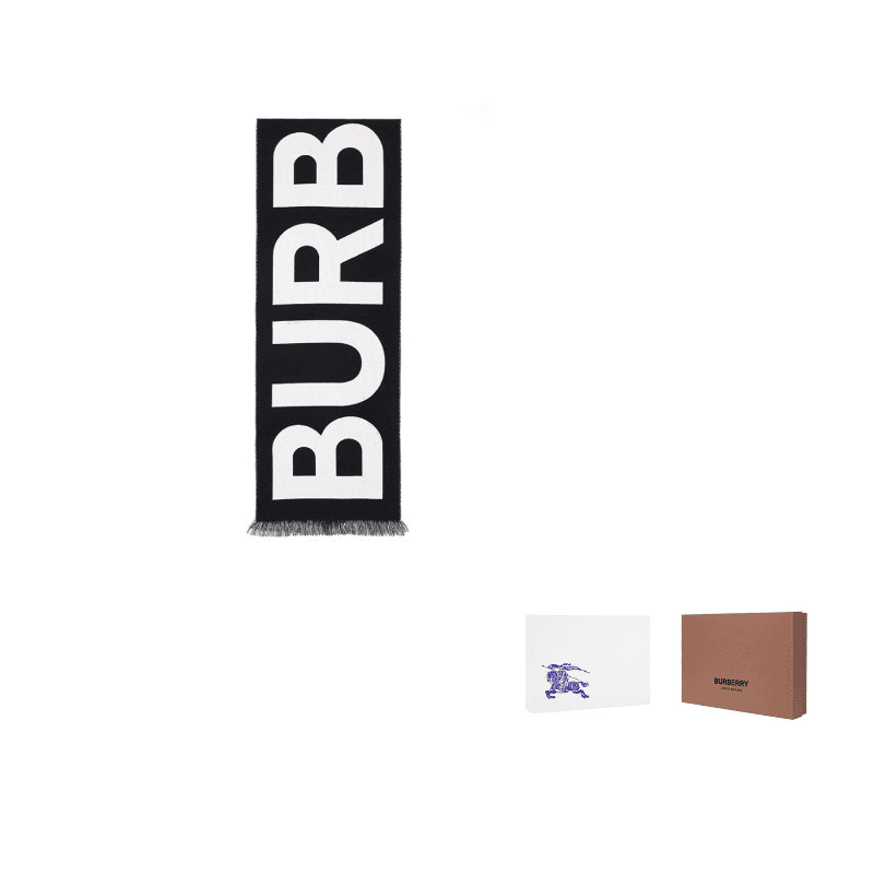 Burberry Logo Jacquard Frayed Edge Scarf Dark Gray/White
