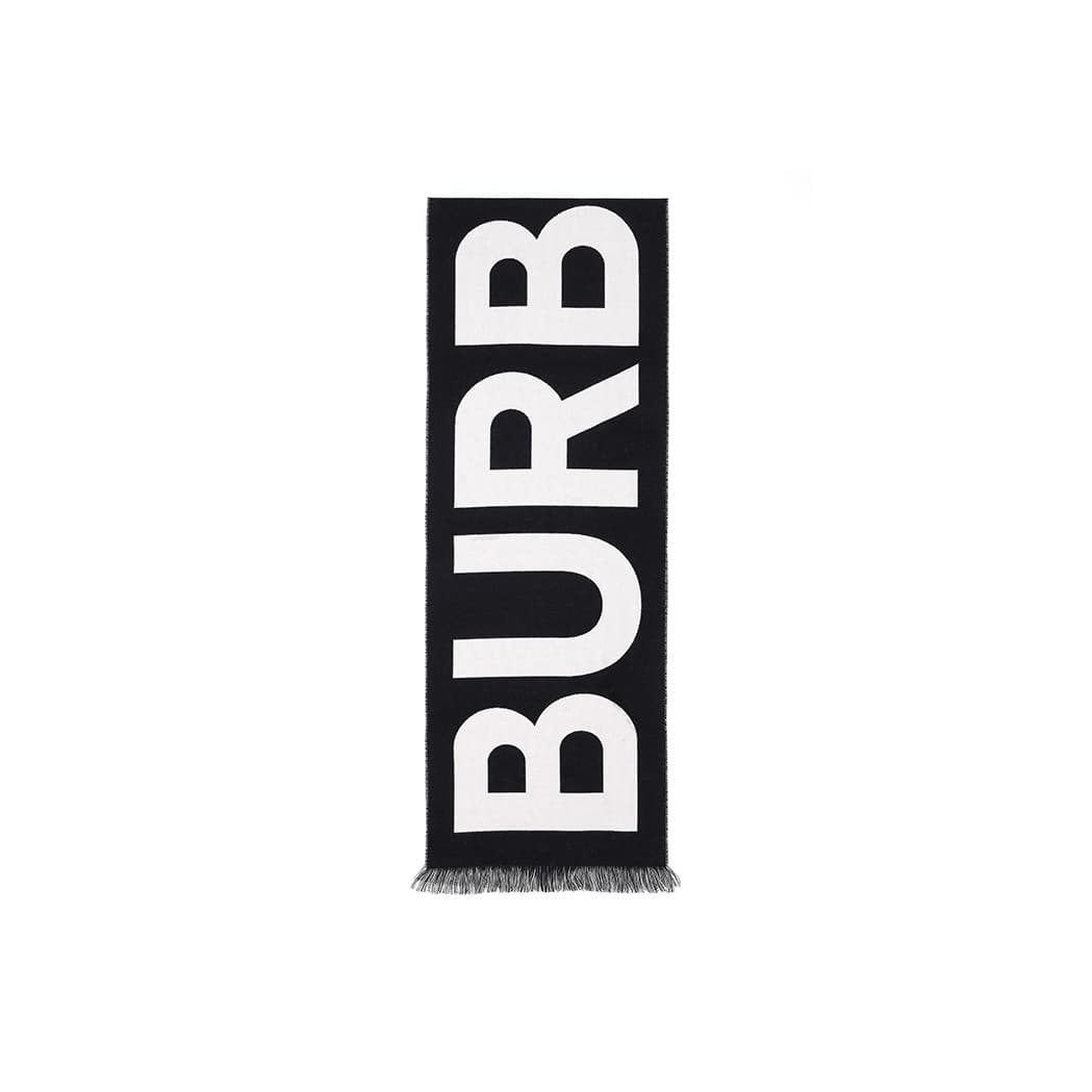 Burberry Logo Jacquard Frayed Edge Scarf Dark Gray/White