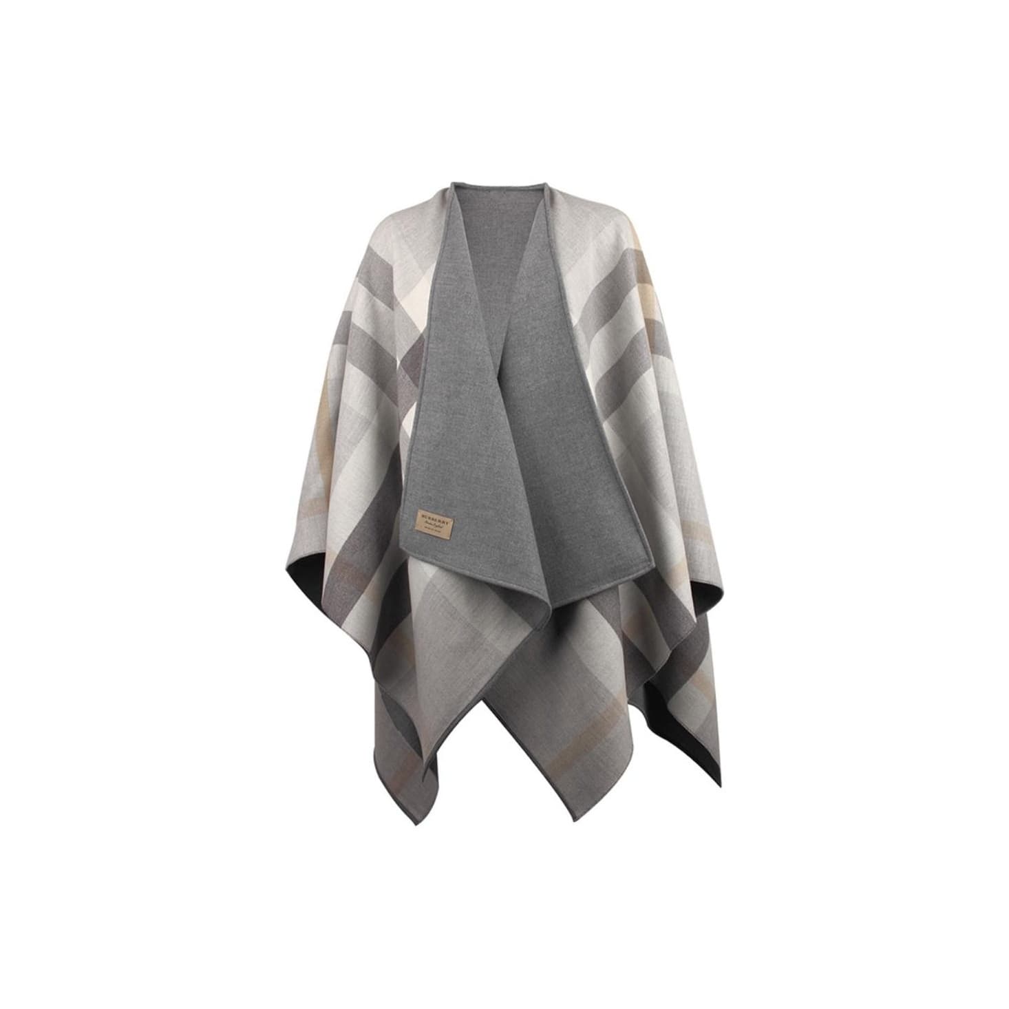 Burberry Reversible Check Merino Wool Cape Gray