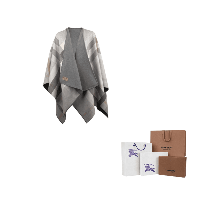 Burberry Reversible Check Merino Wool Cape Gray
