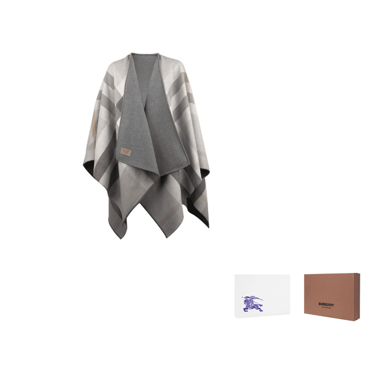 Burberry Reversible Check Merino Wool Cape Gray