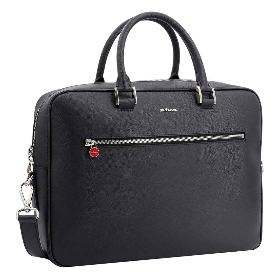 KITON Brand Logo Calfskin Briefcase Black