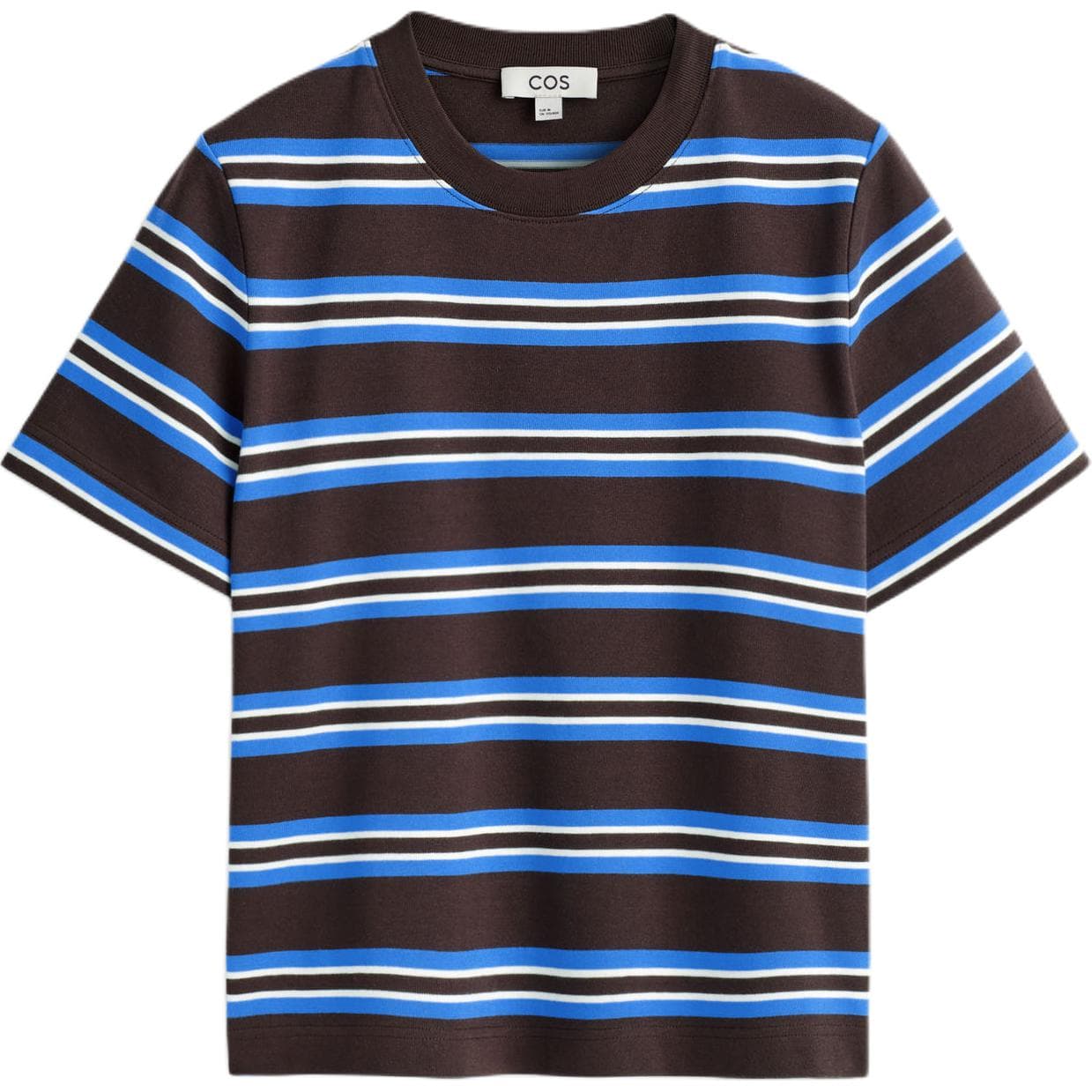 COS TShirts Brown/Blue/Stripes Crew Neck